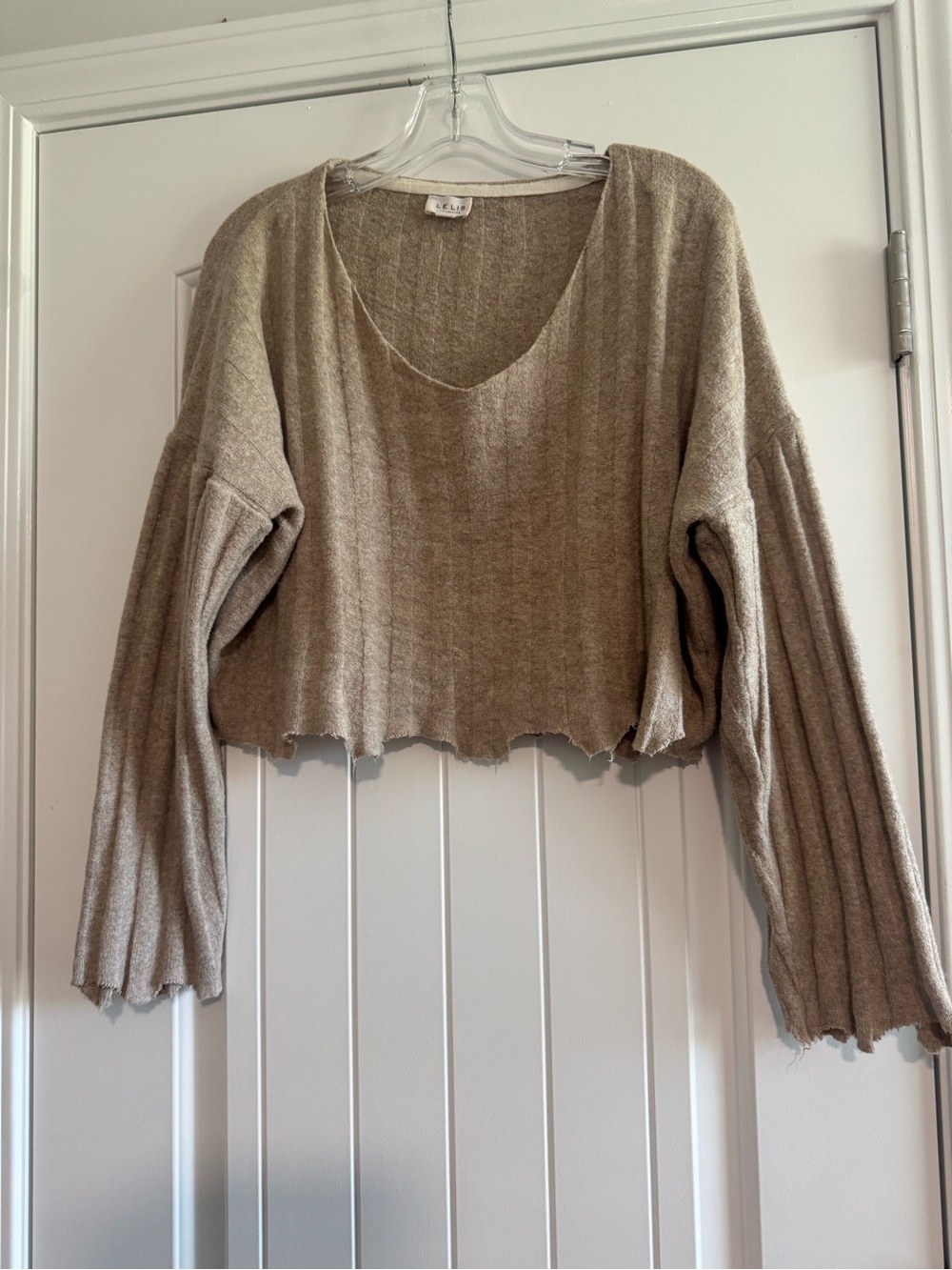 Le Lis Beige Cropped Scoop-Neck Sweater